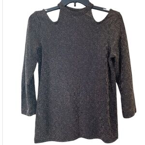 Women’s Gold Sparkle Print Cut out Shoulder Top SIZE L NWOT